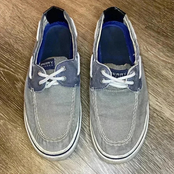 Mens Grey and Blue Sperry Boat Shoes - 9 - Picture 1 of 10